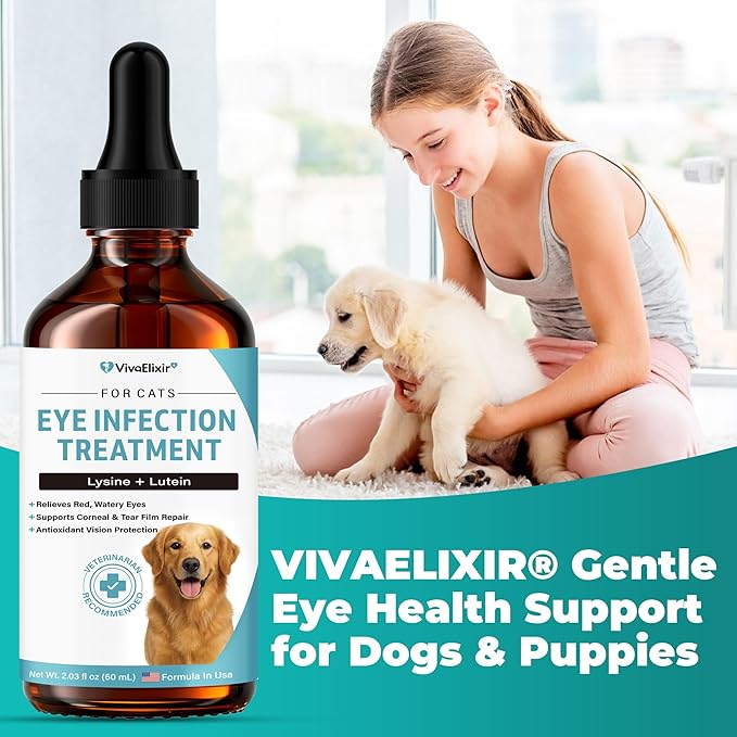 Dog Eye Infection & Eye Care Support Supplements | All-Natural Support for Conjunctivitis, Swelling, Dry Eyes, Tear Stains & Discharge | with L-Lysine, Omega-3 & Lutein + Zeaxanthin | 2.03 fl oz