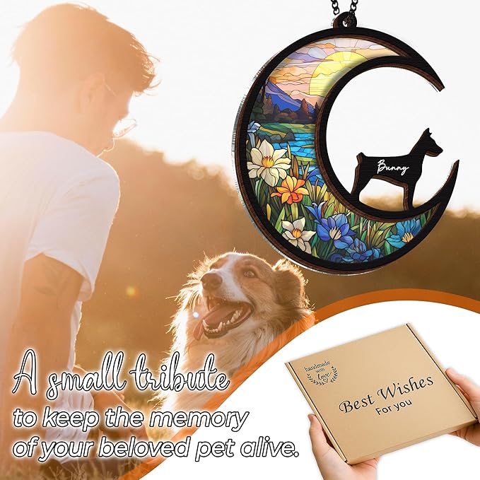 6'' Doberman Pinscher Memorial Suncatcher, Custom Name, Pet Ornament Window Car Hanging, Sympathy Gift for Loss of Pet, Passed Away Remembrance Gift for Dog Lovers 14-SS1