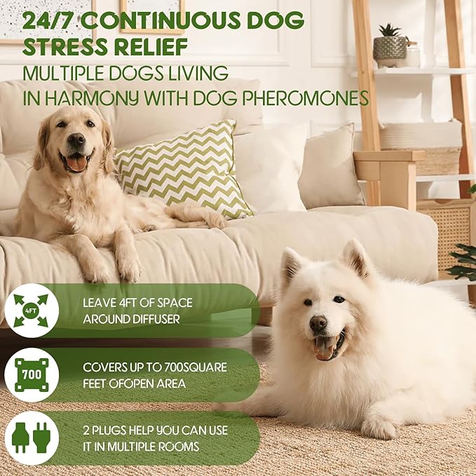 80S Dog Calming Diffuser, 6-in-1Dog Pheromones Calming Diffuser - for Stress, Destructive Behavior, Pee Accidents, Separation Anxiety, Barking, Aggression & Chewing - Help Train Dogs to Pee