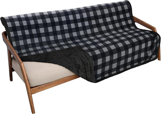 Catalonia Waterproof Bed Blanket, Washable Leakproof Bed Cover, Reversible Protector Blanket for Couch Sofa, Stain Proof Blanket Pad for Adults, 80X60 inches, Grey Plaid