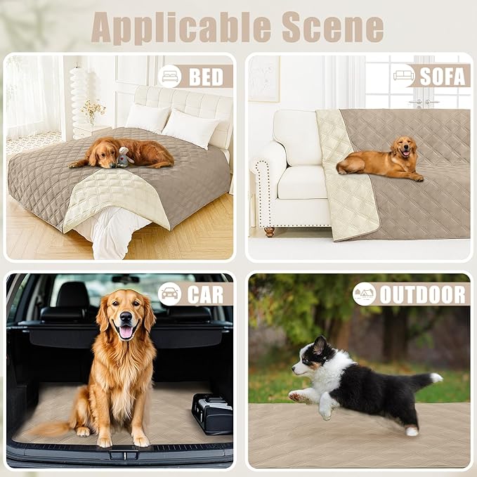 Smiry Waterproof Dog Bed Cover Blanket 82x102, Soft Reversible Pet Blanket, Washable Leakproof Cats Dogs Couch Cover for Sofa, Couch, Furniture, Lattice, Taupe/Beige