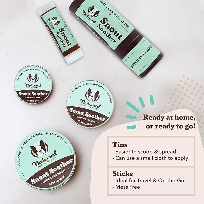 Natural Dog Company Snout Soother Balm Tin 4 oz – All Natural Dog Nose Balm for Dry, Cracked Snouts – Organic Moisturizing & Soothing Balm – Lick-Safe Protective Snout Care, Made in USA