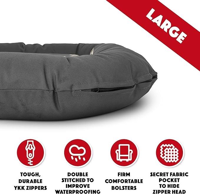 The Dog’s Bed Utility Waterproof Dog Bed, Large Durable Grey Oxford Fabric, Tough YKK Zippers, Washable Reversible Cover, Dog Beds for Home and Car Crate, Puppy & All Pet Comfort, Veterianry Approved