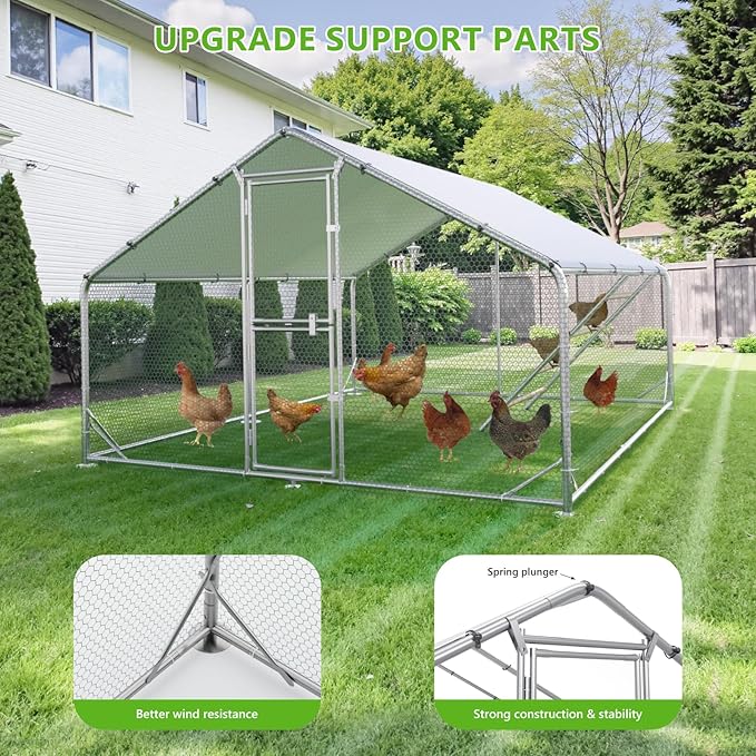 Large Metal Chicken Coop,Chicken Run for Yard with Feeding Door,Walk-in Chicken Pen,Outdoor Poultry Cage with Anti-UV Cover,Duck Rabbit House