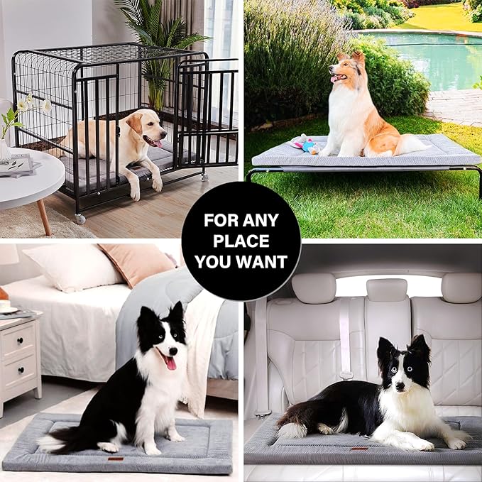 WESTERN HOME Dog Bed for Crate, Large Dog Crate Beds with Soft Wavy Plush Comfortable Anti-Slip Washable Pet Bed Mat for Dogs & Cats, Grey