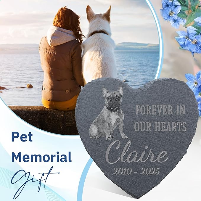Pet Memorial Stone with Photo, Dog Memorial Gifts for Loss of Dog, Personalized Pet Memorial Gifts, Pet Loss Gift - in Our Hearts（Heart）