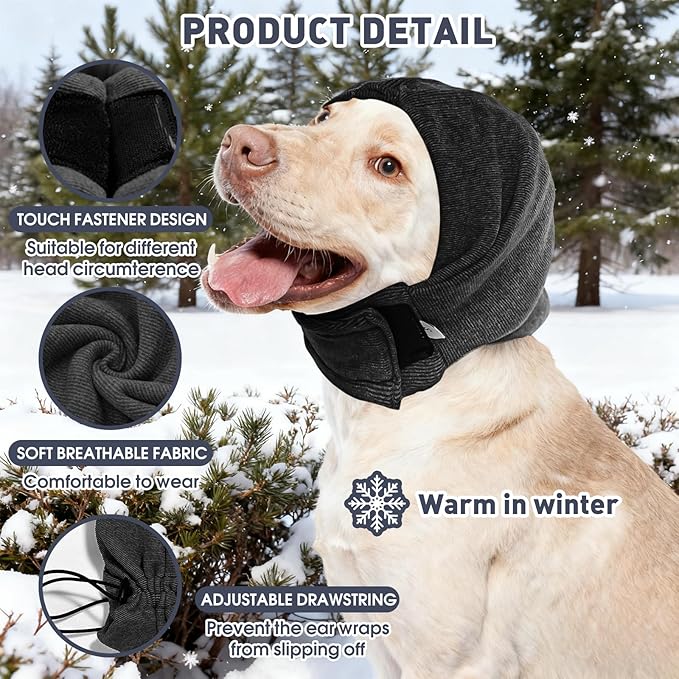 Pacify Dog Calming Hoodie, No Shake Ear Wraps for Dogs, Adjustable Dog Ear Muffs Head Wrap for Noise Reduction, Anxiety Relief, Grooming, Thunder, Hematoma (Black, M(Head Girth:14.6"-19.7"))