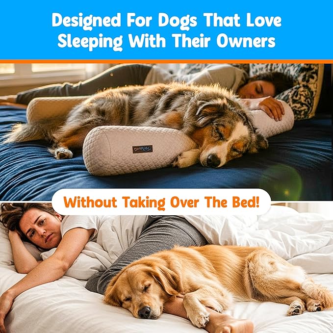 DenMate Dog Bed Co Sleeper: The First On-Bed DogBed for Your Pet. Perfect for Large/Medium Size Dogs; Helps Stabilizes Nighttime Movement to Help Improve Dog & Owners Sleep, Machine Washable.