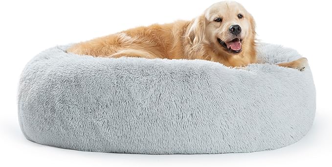 SAVFOX Calming Dog Bed, Anti Anxiety Dog Bed, Plush Donut Dog Bed for Small Dogs, Medium, Large & X-Large, Soft Fuzzy Comfy Dog Bed in Faux Fur, Washable Cuddler Pet Bed, Multiple Sizes XS-XL