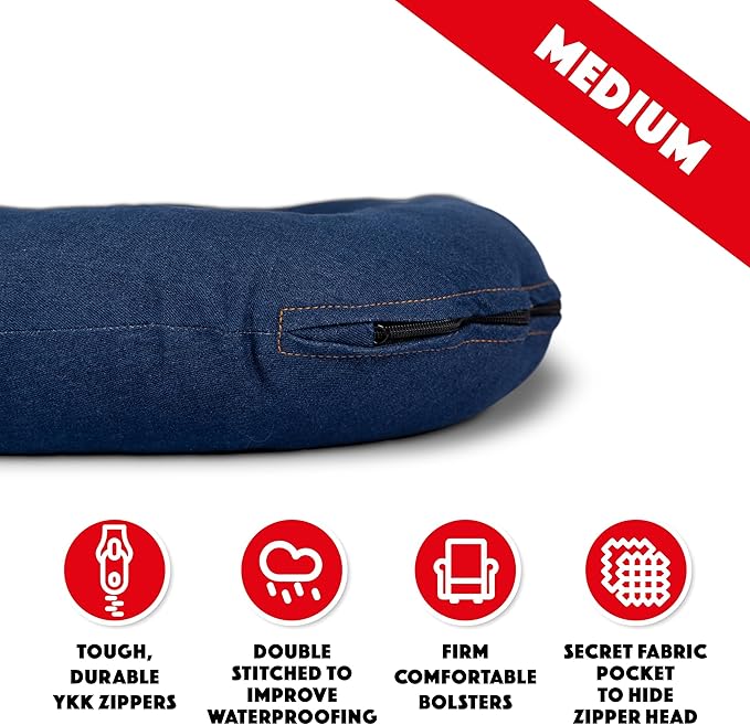 The Dog's Bed Utility Waterproof Dog Bed, Medium, Durable Blue Denim Fabric, Tough YKK Zippers, Washable Reversible Cover for Home, Car, Crate & Yard, Puppy & All Pet Comfort, Veterinary Approved
