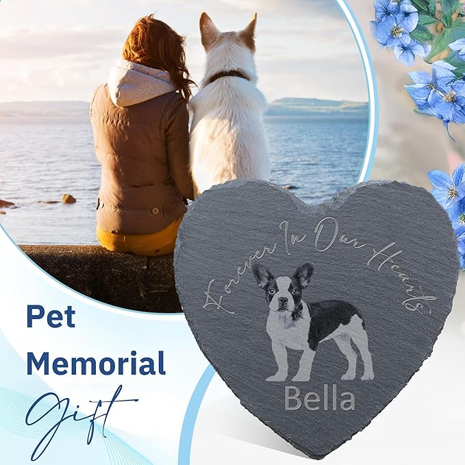 Pet Memorial Stone with Photo, Dog Memorial Gifts for Loss of Dog, Personalized Pet Memorial Gifts, Pet Loss Gift - Forever in Our Hearts（Heart）