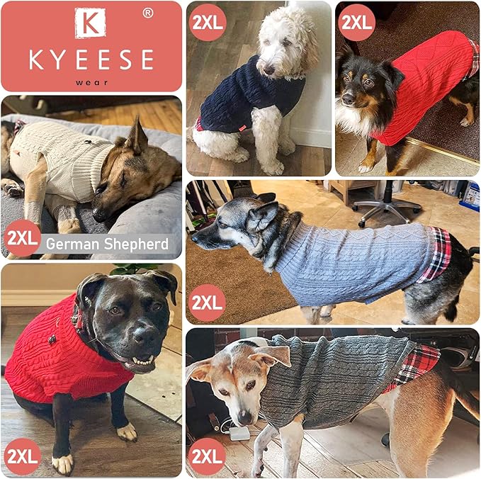 KYEESE Dog Sweater Soft Pullover Dog Sweaters for Medium Dogs Boy Stretchy Knitwear Cat Clothes Comfy Pet Coat for Fall Winter Cold Weather Warm Turtleneck Medium Dogs Sweater with Gingham Patchwork