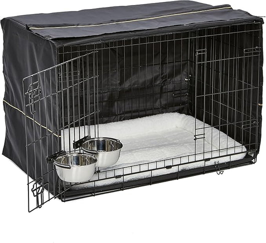 MidWest Homes for Pets Intermediate Double Door iCrate Starter Kit, 36-inch Dog Crate Bundle for Medium to Large Breeds, Includes Cage, Pet Bed, 2 Bowls and Privacy Cover