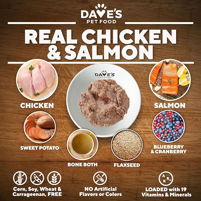 Dave's Pet Food Sensitive Skin Dog Food for Skin and Coat (Chicken & Sweet Potato), Wet Canned, Made in USA, 13.2oz Cans (12 Pack)