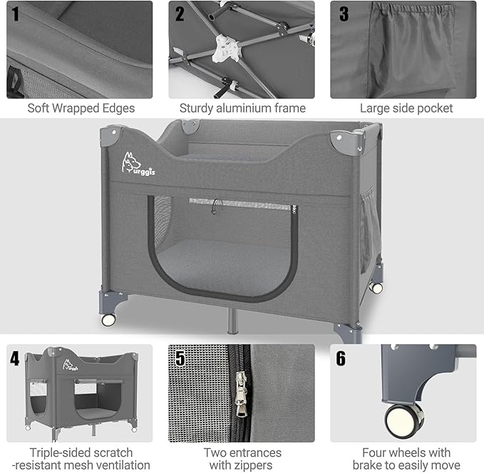 Upgraded Dog Bunk Bed, Portable Bedside Lounge Pet Bed, Dog Beds Attachment to Human Bed, Bedside Dogs Bed for Small, Medium Cats & Dogs, Pet Window Perch-Grey