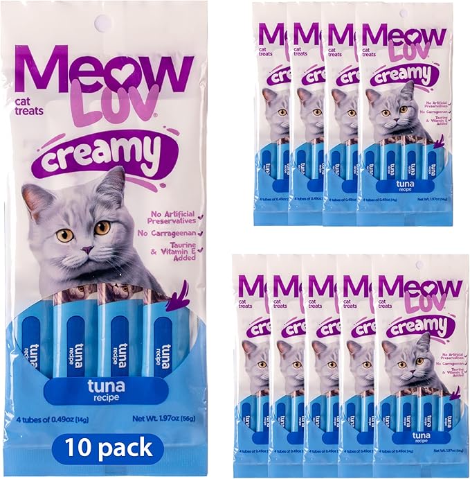 Ultra Chewy Meow Luv Tuna Recipe Lickable Cat Treats - Delicious Squeezable Cat Treats - Carrageenan Free - No Artificial Preservatives - Irresistible Snack - 0.5 Ounce Tubes (Pack of 10)
