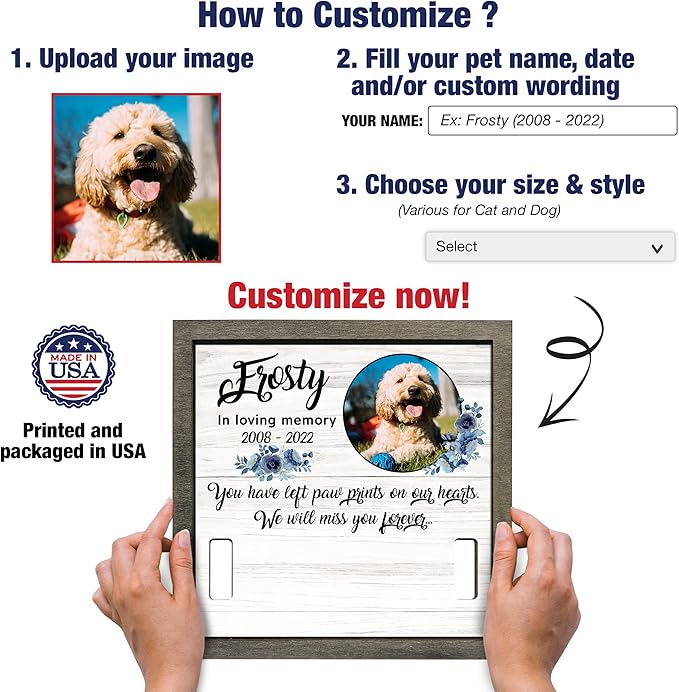 Personalized Dogs Picture Frame Dogs Collar Keepsake Bereavement Gift Pet Picture Frame Cat Heaven Sympathy Gifts for Christmas Memorial Plaques Pet Loss