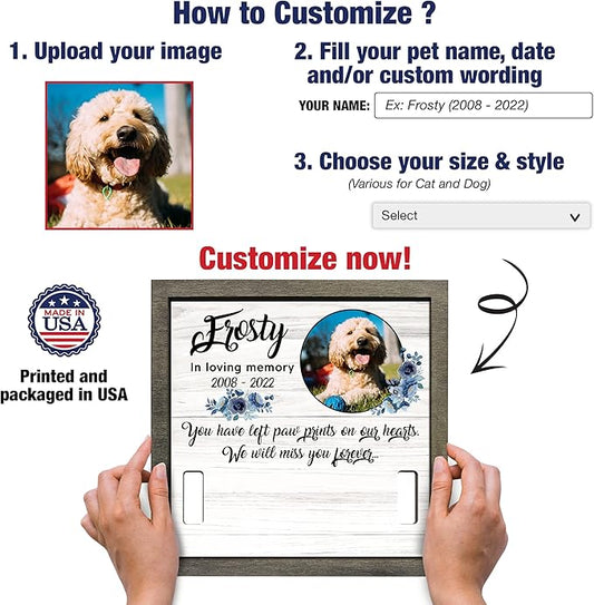 Personalized Dogs Picture Frame Dogs Collar Keepsake Bereavement Gift Pet Picture Frame Cat Heaven Sympathy Gifts for Christmas Memorial Plaques Pet Loss