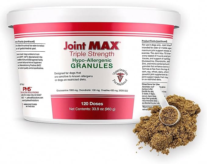 Triple Strength HA Granules for Dogs, Glucosamine, Chondroitin, Creatine, MSM and Antioxidants - Hip and Joint Support Supplement, 120 Doses