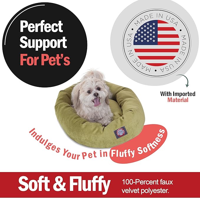 Majestic Pet 24 Inch Micro Velvet Calming Dog Bed Washable – Cozy Soft Round Dog Bed with Spine for Head Support - Fluffy Donut Puppy Mat 24x19x7 (Inch) Small – Apple (2025)