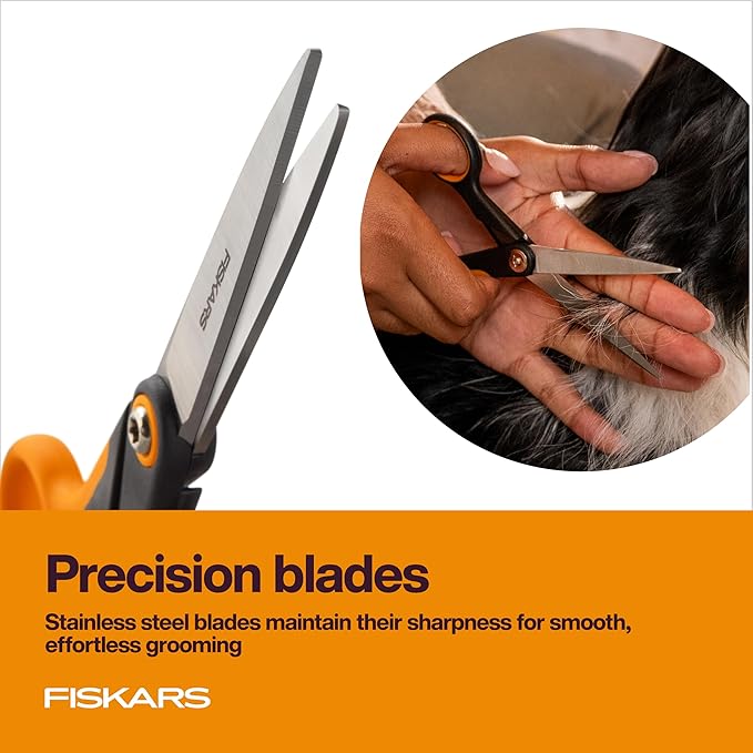 Fiskars Pet Trimming Scissors, Dog & Cat Grooming Scissors, Precision Stainless Steel Blades & SoftGrip™ Handle, 6.75”, Orange/Black