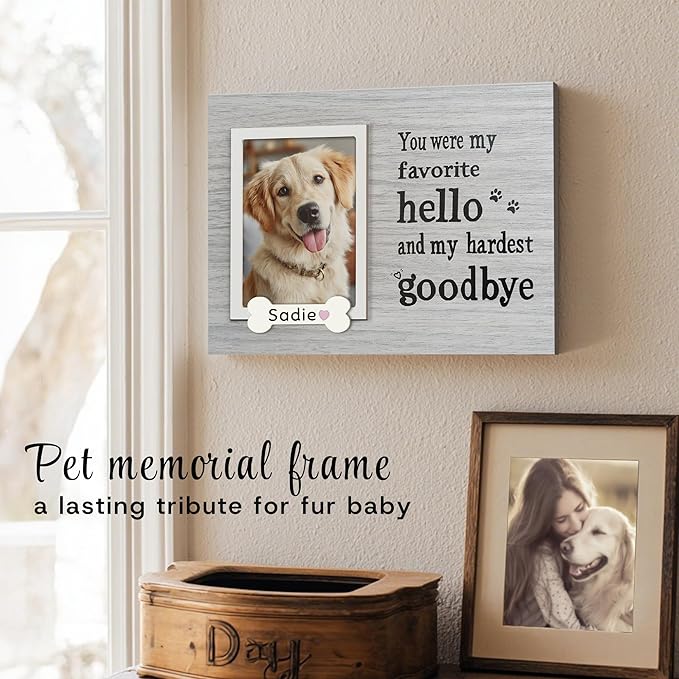 Dog Memorial Gifts for Loss of Dog, Pet Memorial Frame, Cat Memorial Gift, Pets Loss Sympathy Gifts, Wooden Dogs Memorial Picture Frame with DIY Name Options