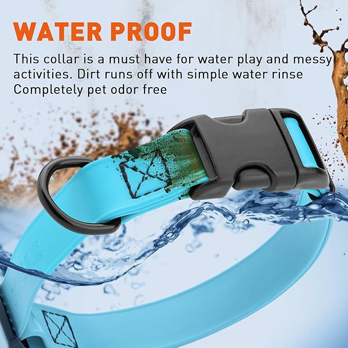 Dogline Durable Biothane Waterproof Collar for Dogs - Odor-Resistant Coated Webbing, Quick-Release Design, Comfortable Adjustable Fit, 1" W by 15-25" L, Sky Blue