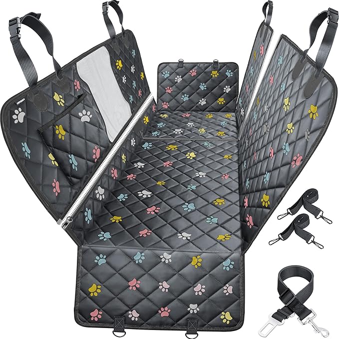 URPOWER 6-in-1 Dog Car Seat Cover for Back Seat, Waterproof Dog Car Hammock with Mesh Window, Non-Slip Pet Backseat Protector for Cars, Trucks and SUVs
