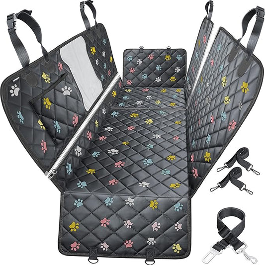 URPOWER 6-in-1 Dog Car Seat Cover for Back Seat, Waterproof Dog Car Hammock with Mesh Window, Non-Slip Pet Backseat Protector for Cars, Trucks and SUVs