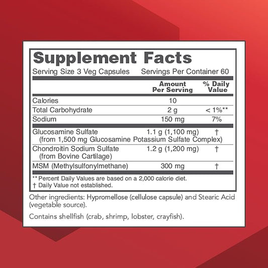 Protocol Glucosamine & Chondroitin with MSM - Joint Support* - Chondroitin MSM Supplement - Non-GMO & Dairy Free - 180 Veg Caps