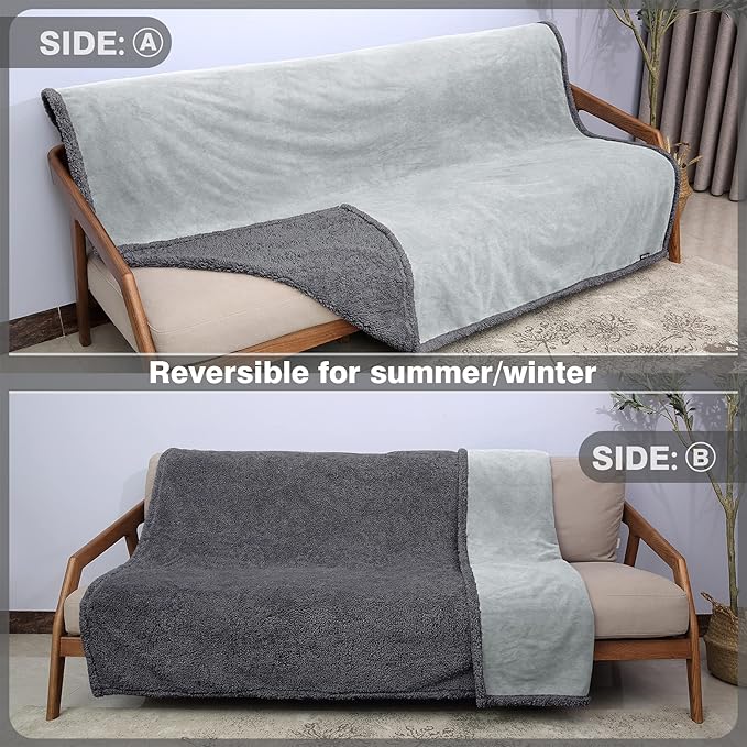 Catalonia Waterproof Blanket for Bed, Washable Leakproof Protector Cover, Reversible Throw Blanket for Couch Sofa, Stain Proof Blanket Pad, 60X80 inches, Grey