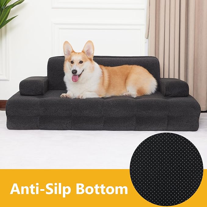Lovupet Dog Sofa Bed for Medium Breed, Dog Couch Sleeping Bed with Anti-Slip Bottom, PS579 (Black)
