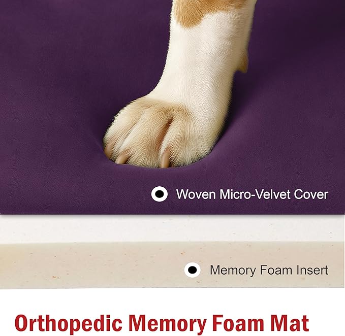 Majestic Pet Orthopedic Memory Foam Dog Crate Mat - Plush Pet Bed Pad for Crates & Kennels | USA Crafted | 42"x26" Villa Aubergine