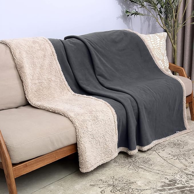 Waterproof Blanket,Pee Proof Couch Sofa Bed Protector Cover for Baby,Super Cozy Plush Fleece Warm Sherpa Lining Throws and Blankets for Boating Camping 60"x50" Grey By Catalonia