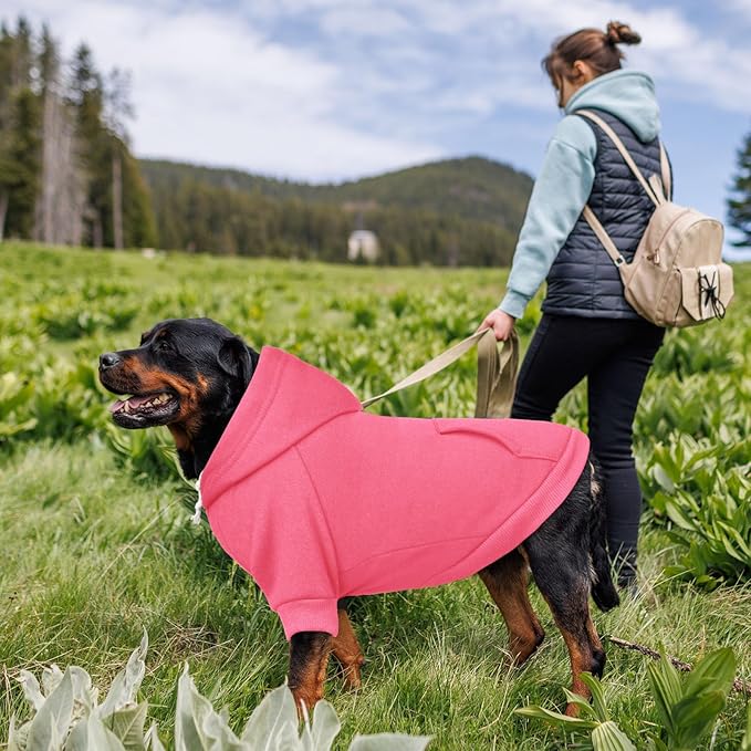 4XL Dog Sweaters for Large Dogs,Dog Hoodie,Cozy Fleece Interior Sweatshirt with Hood & Pocket,Leash Hole,Pet Clothes Sweater Hoodie for Large Dogs,Pink&4XL