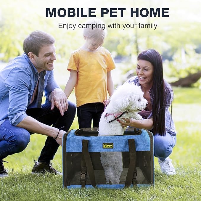 Dog Carriers for Small Dogs, Large Cat & Bunny, Foldable Soft-Sided Pet Travel Bag, up to 25lbs (20"x13"x13"), Breathable and Anti-Scratch Mesh, Perfect for Road Trips, Portable, Blue