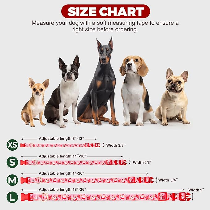 azuza Christmas Dog Collar Santa Print Xmas Dog Collars with Removable Red and Green Bowtie, Adjustable Dog Collar Accessories for Small Dogs