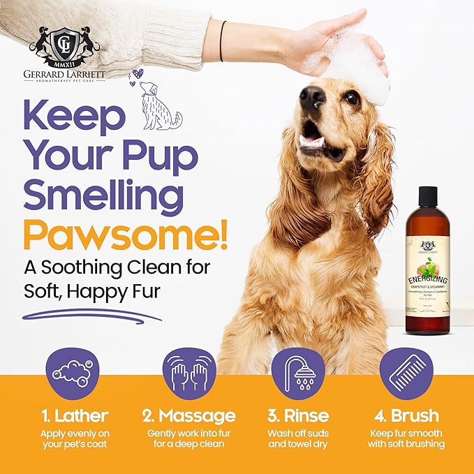 Dog Shampoo and Conditioner Energizing Grapefruit & Spearmint 16 Oz Dog Shampoo Itchy Skin Relief Aromatherapy Dog Shampoo for Smelly Dogs with Aloe Vera & Oatmeal Shampoo for Dogs by Gerrard Larriett