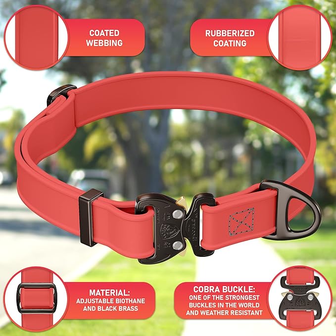 Biothane Dog Collar with Cobra Buckle - Made in USA - QR Code Dog Tag ID Included - Adjustable Heavy Duty Dog Collars for Medium Large Dogs - Waterproof Military Grade Tactical Collar for Dogs