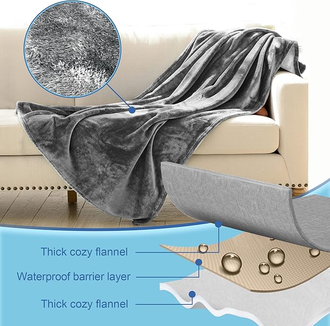 King Size Waterproof Blanket – Spill-Proof, Water-Resistant Flannel Blanket for Bed, Couch, Kids & Pets Protection, Reversible Cozy Design (Moon Grey & Starlit Grey, 90x108
