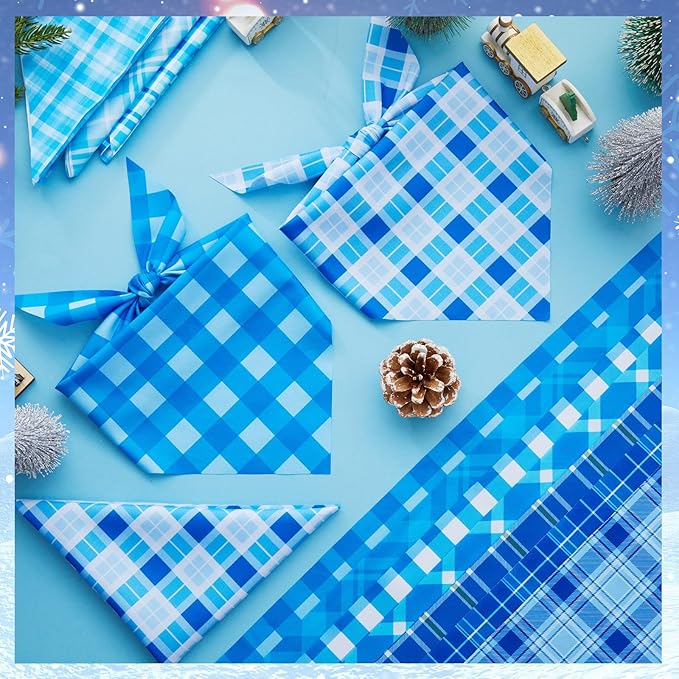 Abbylike 200 Pcs Winter Plaid Dog Bandanas Bulk Blue Bandanas for Dogs Triangle Kerchief Bibs Scarf for Pet Winter Costume Photo Props Accessories Pet Shops Cats Grooming Adoption Events, 25 Styles