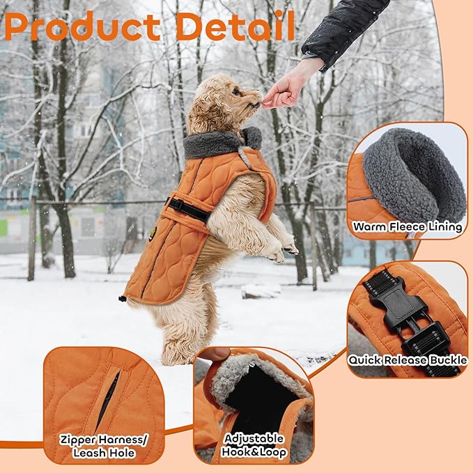 Dog Winter Jacket, Adjustable Water-Resistant Dog Warm Coat with Fleece Lining, Windproof Cold Weather Coats for Winter, Reflective Snow Jacket for Labrador Golden Retriever, NewOrange XL