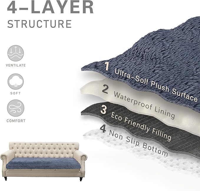 Dogs/Cats Bed Mats, Dog Pad Washable Removable Couch Cover with Anti-Slip Back, Plush Long Fur Mat, Perfect for Small, Medium and Large Dogs.(Navy Blue, 30"x70")