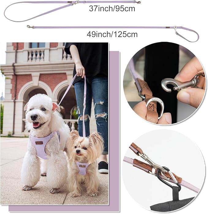 Puppytie No Pull Small Dog Harness with Multifunction Dog Leash,Lightweight Soft Adjustable No Choke Escape Proof Pet Harness Vest Pet Harness Vest,Polka dots Taro Purple,S