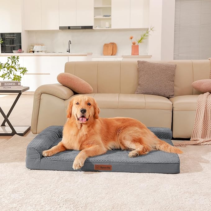 Orthopedic Dog Beds Large Sized Dog, 44x32x6 Inches Memory Foam Pet Bed for Large Dogs, Washable Removable Cover, Nonskid Bottom, Waterproof, Dark Grey