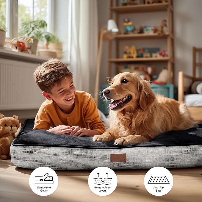 Deconovo Orthopedic Dog Bed with Anti-Slip Mat Design Removable Washable Cover Foam Pet Bed Mat, Pet Sleeping Mattress for Large, Medium, Small Dogs, 44x32x3 Inch, Dark Grey