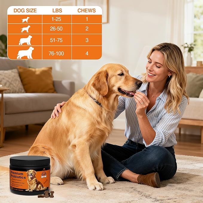 Dog Probiotics Chews for Digestive and Immune Support, Tasty Soft Chews for All Breeds and Ages, Duck Flavor Daily Supplement, 120 Count, Holiday Wellness Treats for Dogs