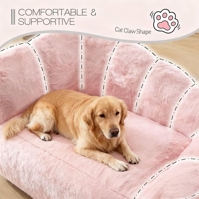 Dog Sofa Couch Bed with Faux Fur Fabric, 51" Floral Shaped Pet Sofa for Large Dogs up to 130BLS