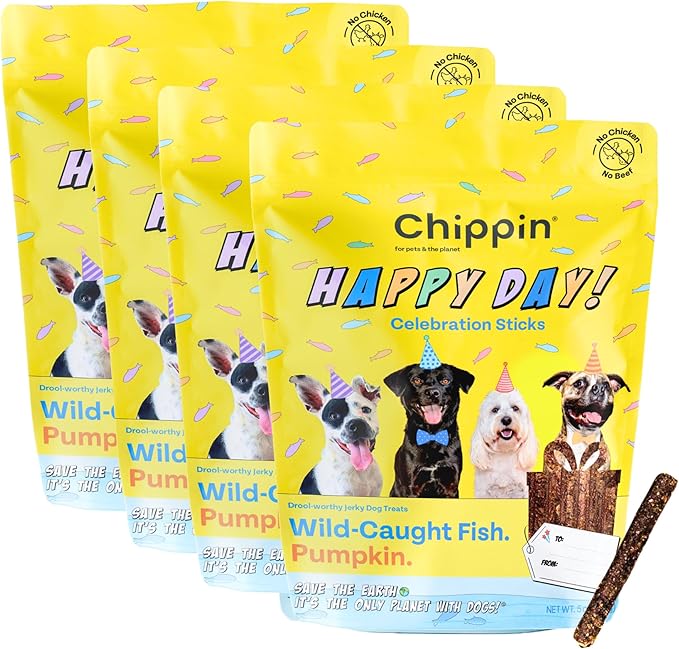 Dog Birthday Treat, Pumpkin Dog Treats, for Dogs, No Chicken, Grain-Free, Hypoallergenic, Made in USA, Sustainably Wild-Caught Fish, 4-Pack