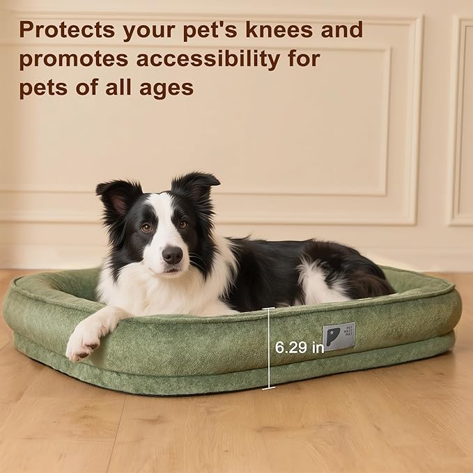 Orthopedic Dog Bed for Large Dog, Washable with Removable Cover&Non-Slip Bottom with Four-Sided Bolster Cushions,Durable Beds Large Sized Green L